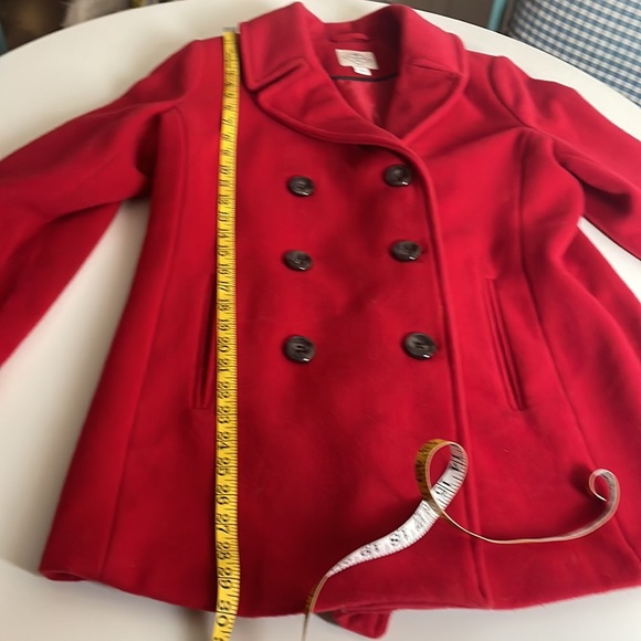 St. Johns Bay Red Wool Coat- front pockets- interior lining pocket- size Large - Picture 15 of 16